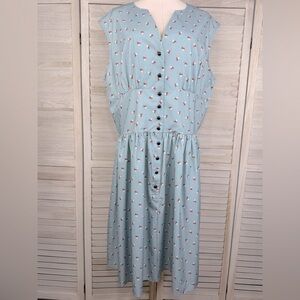 Sleeveless Midi Dress Plus Size Blue Floral Print-4XL